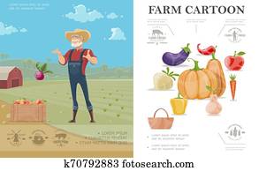 karikatur, landwirtschaft, buntes, begriff karikatur, landwirtschaft, buntes, begriff