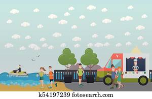 Training outdoors concept vector flat illustration