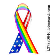 USA and rainbow ribbon - 3d rendering