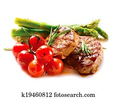 מנגל, steak., צלה, צלה, סטייק של בקר, בשר, עם, ירקות