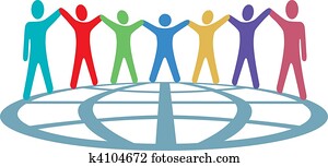 colores, gente, asidero entrega, y, brazos up, en, globo