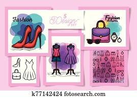 fünf, entwürfe, von, weiblich, mode, tuch fünf, entwürfe, von, weiblich, mode, tuch