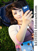 gemischtrassig, schueler, texting