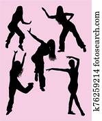 Happy woman dancing zumba silhouettes. Happy woman dancing zumba silhouettes.