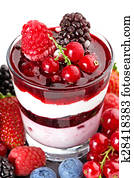 layered dessert with a topping of mixed berries