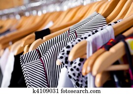 Multi-coloured wardrobe showcase, closeup