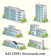 3d building icons set 3d building icons set