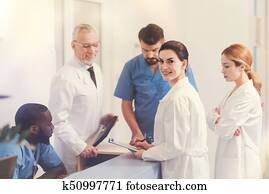 Attractive female person posing on camera