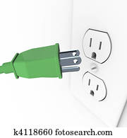 Green Electrical Plug into Wall Outlet Green Electrical Plug into Wall Outlet