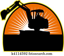 Mechanical Digger with sunburst in background Mechanical Digger with sunburst in background