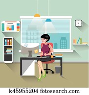 mujer de negocios, trabajar, ella, escritorio de oficina