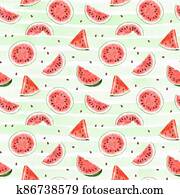 seamless, תבנית, עם, וואטארכולור, אבטיח, ב, *עם פסים, ירוק, רקע.