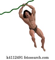 the apeman out of the jungle. 3D rendering with clipping path and shadow over white the apeman out of the jungle. 3D rendering with clipping path and shadow over white