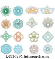 vektor, satz, von, guilloche, rosette