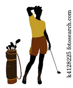 女性 ゴルフプレーヤー イラスト シルエット スケッチ K Fotosearch