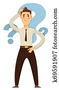 Businessman taking decision hesitation and doubt question marks Businessman taking decision hesitation and doubt question marks