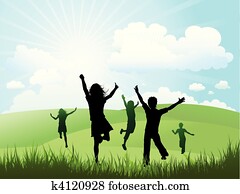 enfants jouer, dehors, sur, a, jour ensoleillé