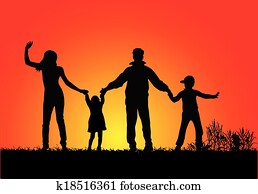 happy family and a beautiful sunset