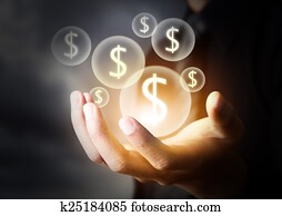 Money icon in business hand