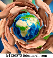 multiracial, mãos, ao redor, terra, globo