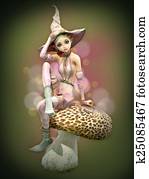 Pink Elf on a Mushroom, 3d CG Pink Elf on a Mushroom, 3d CG