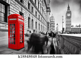 Red telephone booth and Big Ben in London, England, the UK.