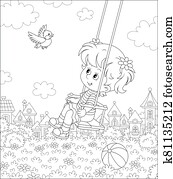 Small girl swinging on a summer playground Small girl swinging on a summer playground