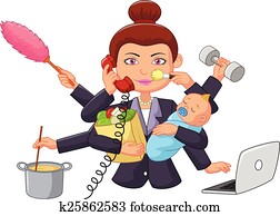 Cartoon multitasking housewife Cartoon multitasking housewife