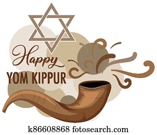 Happy Yom Kippur banner with shofar Happy Yom Kippur banner with shofar