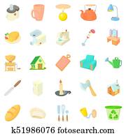 Homeliness icons set, cartoon style Homeliness icons set, cartoon style