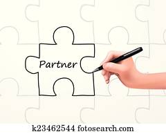 partner word and puzzle drawn by human hand
