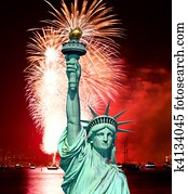 The Statue of Liberty and July 4th firework The Statue of Liberty and July 4th firework