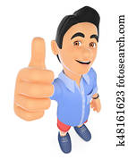 3D Man in shorts with thumb up