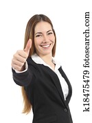 Beautiful happy business woman gesturing thumb up 