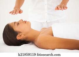 bonito, morena, obtendo, reiki, terapia