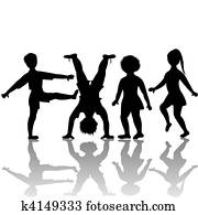 enfants, silhouettes, jouer