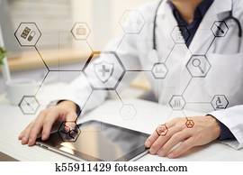 medyczne pojęcie, na, faktyczny, screen., healthcare., online medyczny, konsultacja, i, sanitarny szach, emr, ehr.