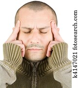 Young man with concentration expression or headache