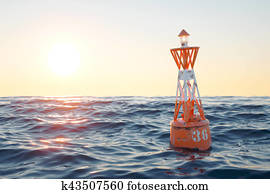 boje, in, dass, freies meer, auf, dass, sonnenuntergang, hintergrund.