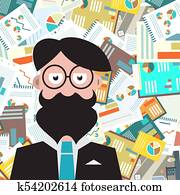 Hipster Man with Paperwork Background