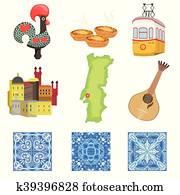 português, símbolos nacionais, jogo, de, objetos português, símbolos nacionais, jogo, de, objetos