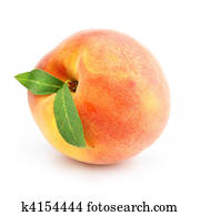 ripe peach fruit with green leafs isolated ripe peach fruit with green leafs isolated