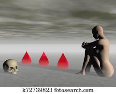 woman suffering in the middle of a landscape of death - 3d render woman suffering in the middle of a landscape of death - 3d render
