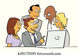 zakelijk, samenwerking, spotprent