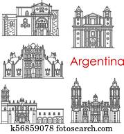 Argentina landmarks architecture vector line icons Argentina landmarks architecture vector line icons
