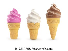 Cone with ice-cream vanilla chocolate and fruity Cone with ice-cream vanilla chocolate and fruity