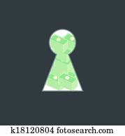 Money in hole lock concept. vector.