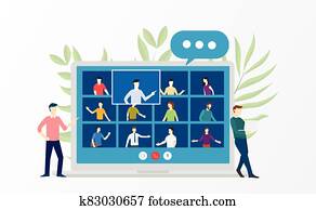 People video conference virtual meeting discussion about business education online training school courses flat cartoon style People video conference virtual meeting discussion about business education online training school courses flat cartoon style