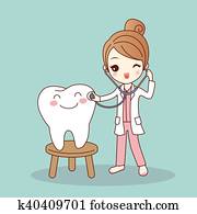 ציור היתולי, רופא שניים, רופא, עם, שן