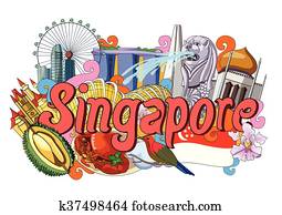 Doodle showing Architecture and Culture of Singapore Doodle showing Architecture and Culture of Singapore